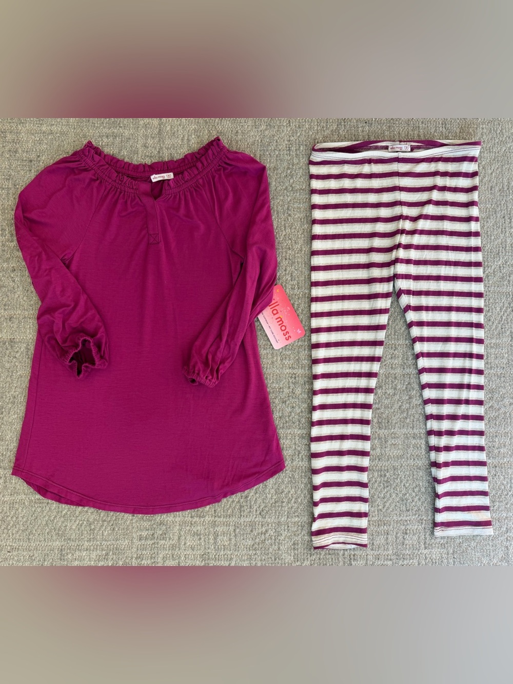 NWT Ella Moss Girls' Magenta Long-Sleeve Leggings Set with Striped Leggings 6x